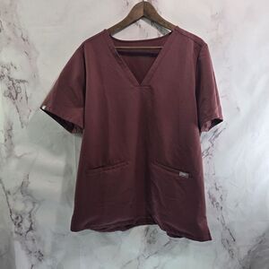 FIGS Top Womens XXL Casma 3 Pocket Short Scrub V Neck Mauve Dark Cherry 3090